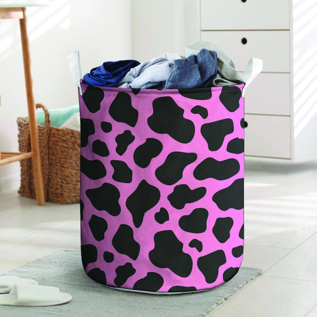 Black Pink Cow Print Laundry Basket-grizzshop