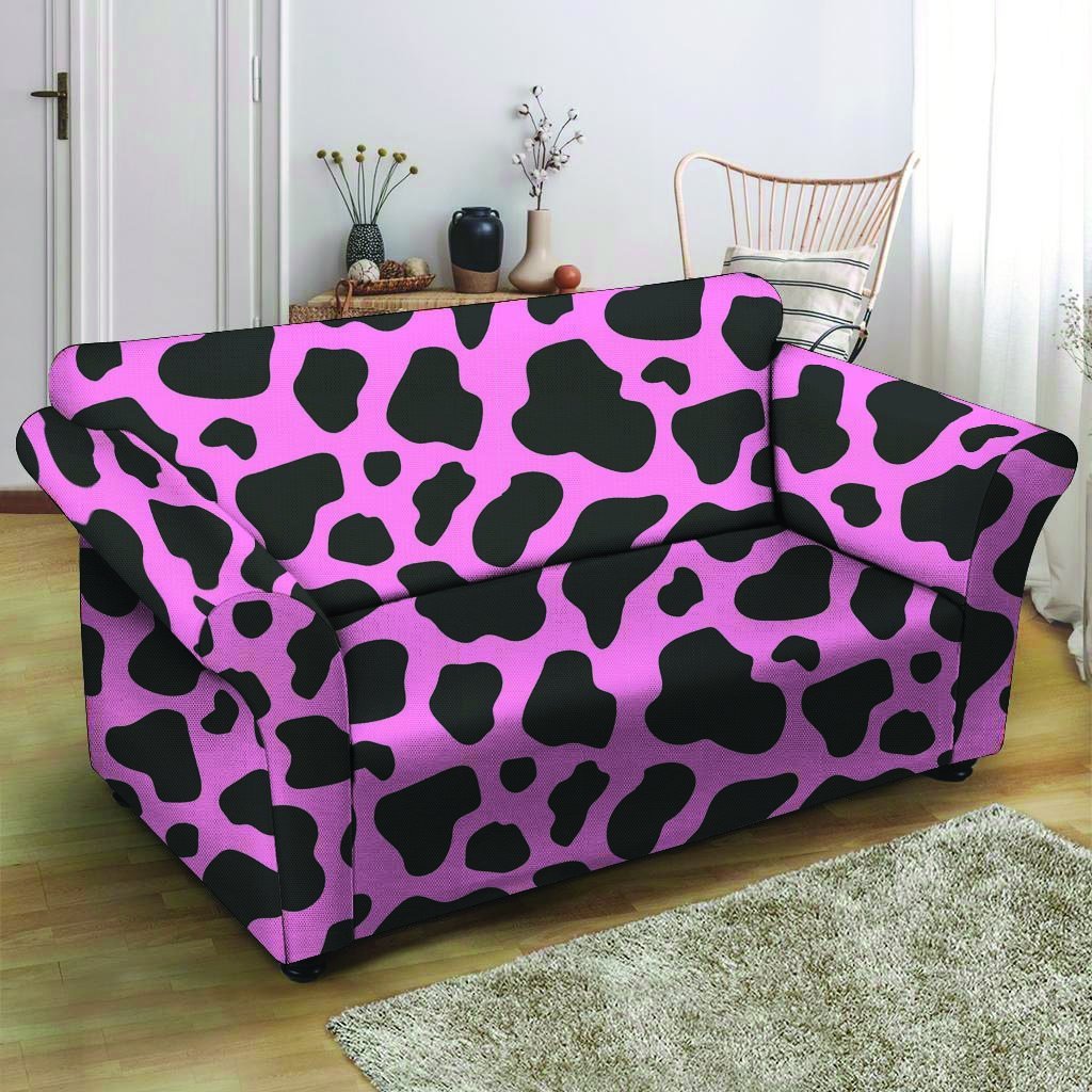 Black Pink Cow Print Loveseat Cover-grizzshop