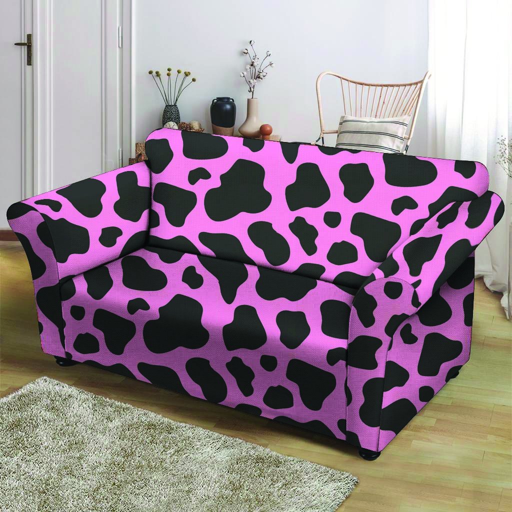 Black Pink Cow Print Loveseat Cover-grizzshop