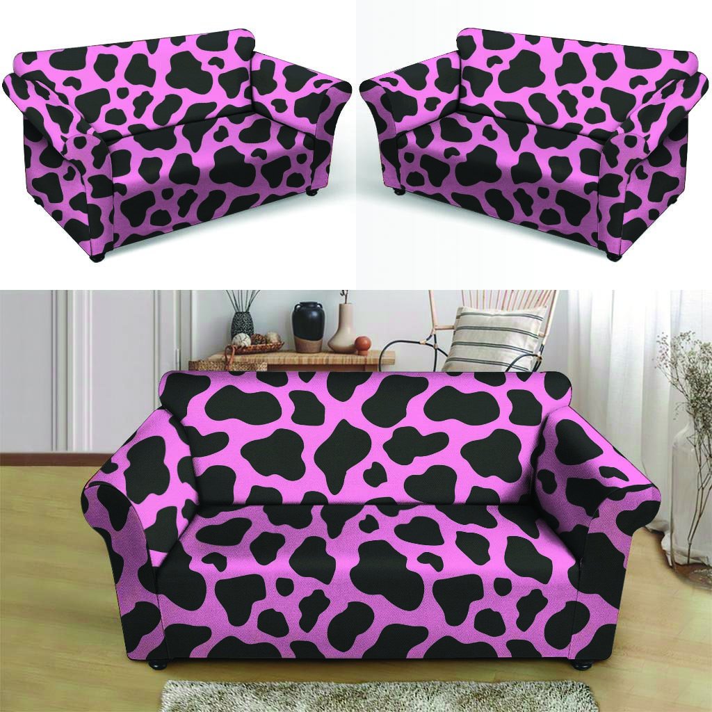 Black Pink Cow Print Loveseat Cover-grizzshop