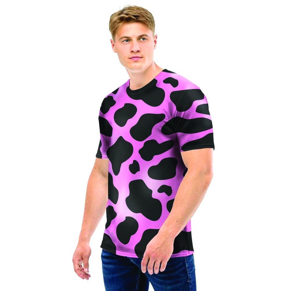 Black Pink Cow Print Men T Shirt-grizzshop