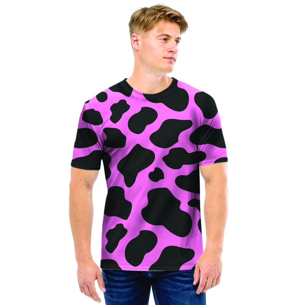 Black Pink Cow Print Men T Shirt-grizzshop