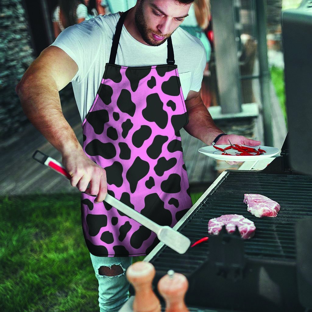 Black Pink Cow Print Men's Apron-grizzshop