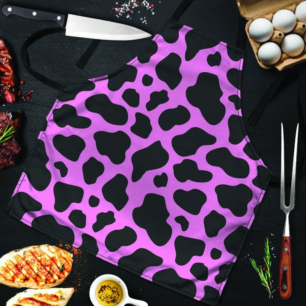 Black Pink Cow Print Men's Apron-grizzshop