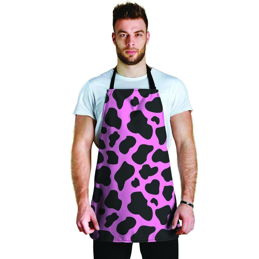 Black Pink Cow Print Men's Apron-grizzshop