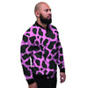 Black Pink Cow Print Men's Bomber Jacket-grizzshop