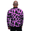 Black Pink Cow Print Men's Bomber Jacket-grizzshop