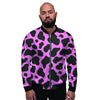 Black Pink Cow Print Men's Bomber Jacket-grizzshop