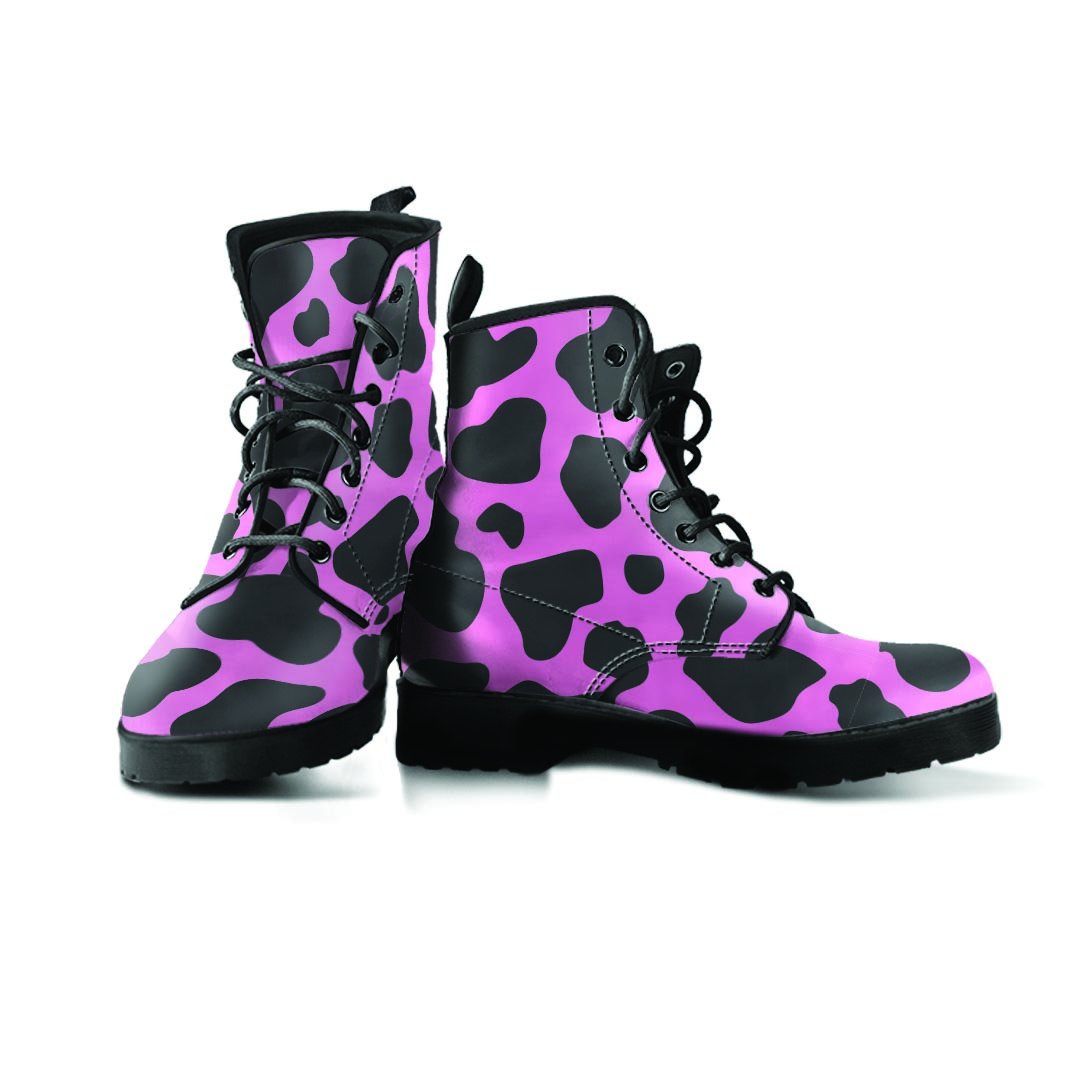 Black Pink Cow Print Men's Boots-grizzshop