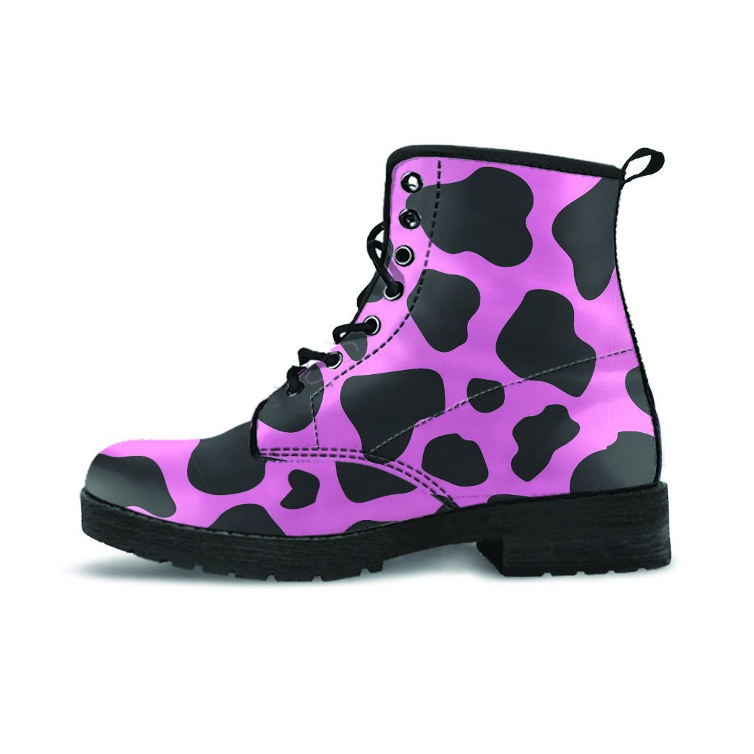 Black Pink Cow Print Men's Boots-grizzshop