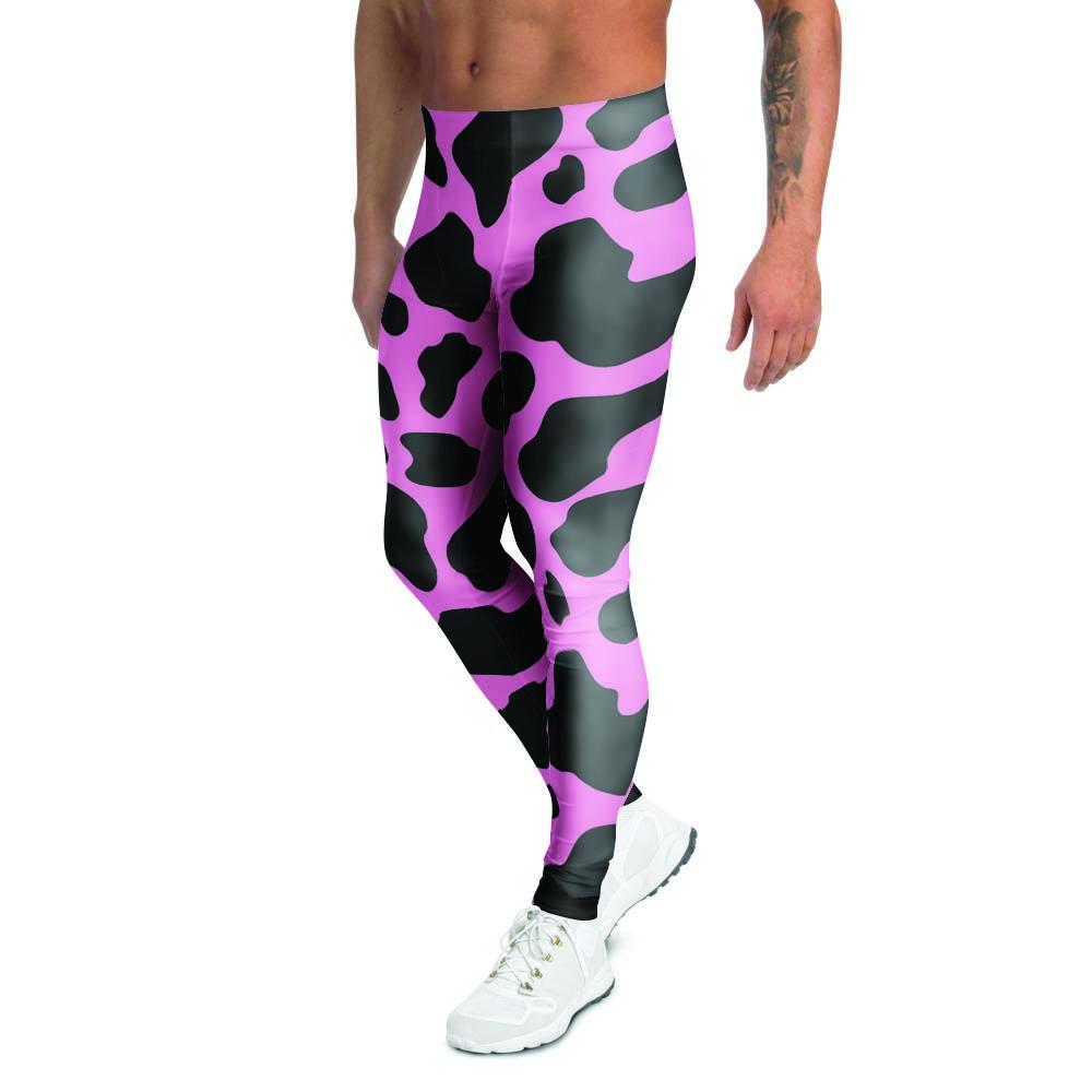 Black Pink Cow Print Men's Leggings-grizzshop