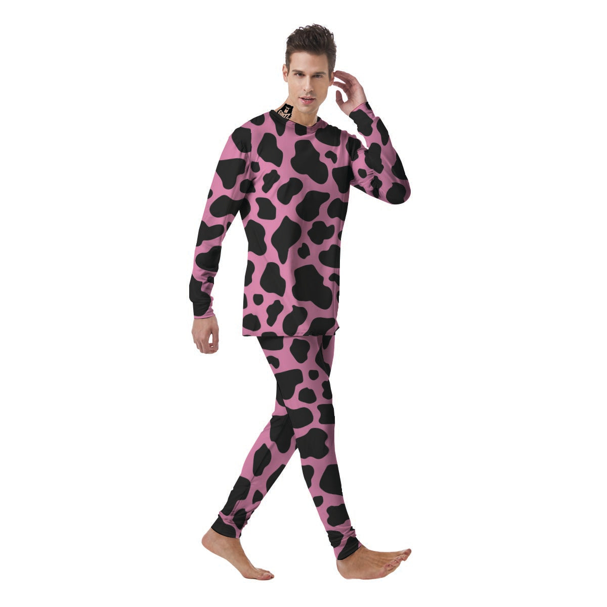 Black Pink Cow Print Men's Pajamas-grizzshop