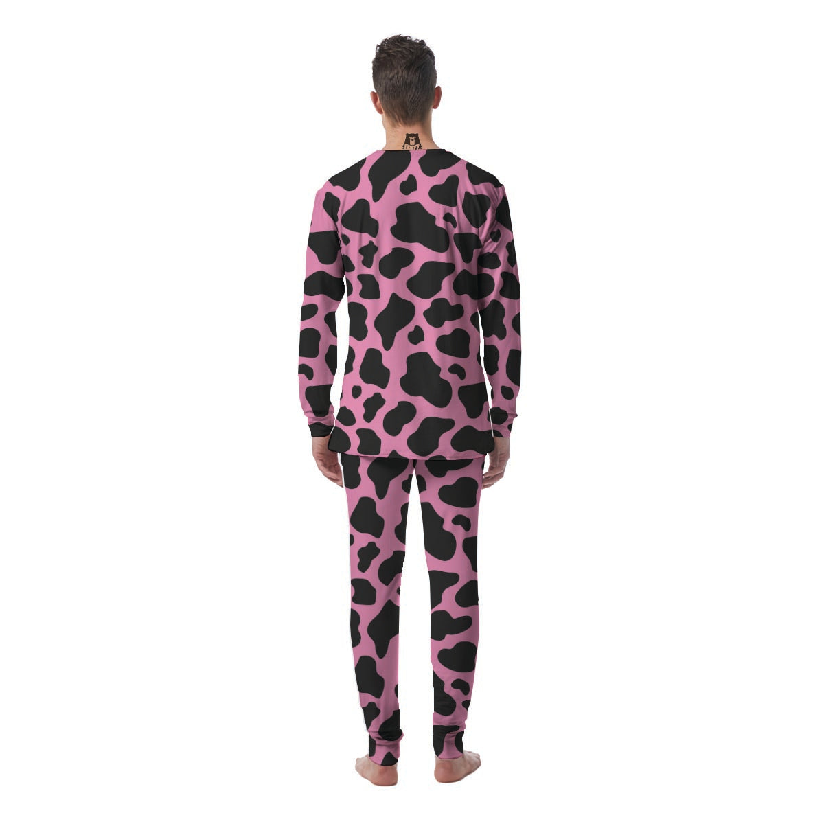 Black Pink Cow Print Men's Pajamas-grizzshop