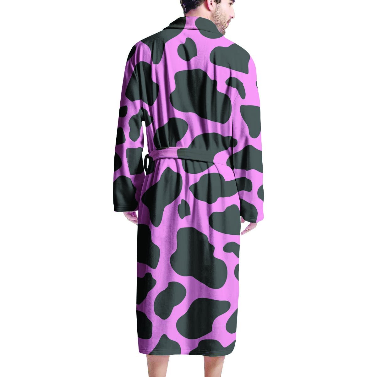 Black Pink Cow Print Men's Robe-grizzshop