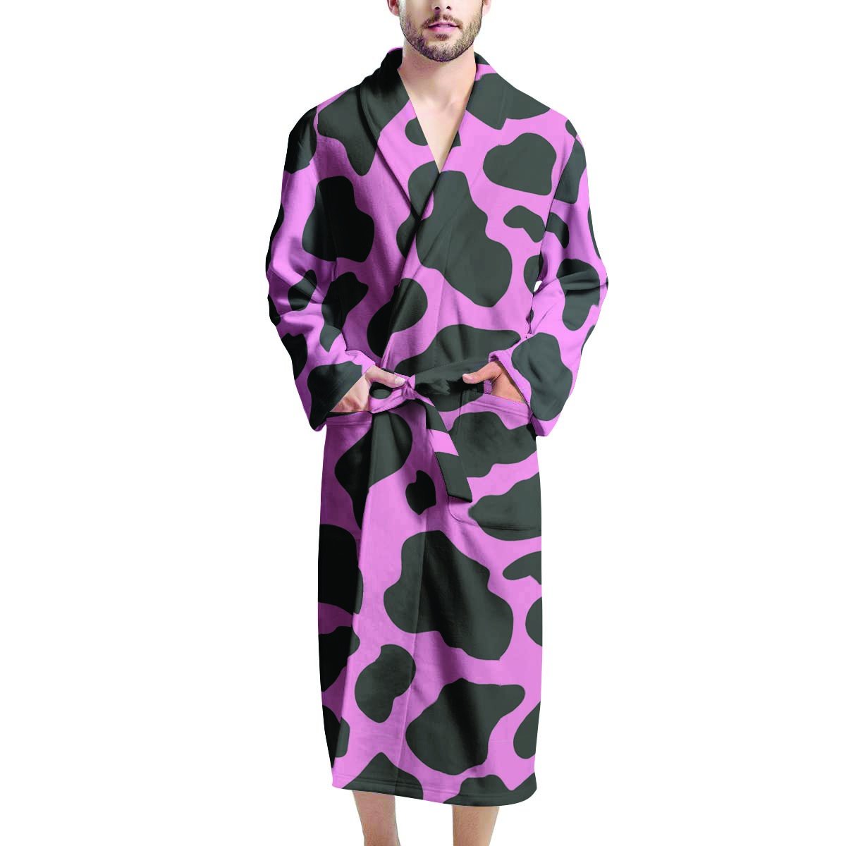 Black Pink Cow Print Men's Robe-grizzshop