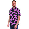 Black Pink Cow Print Men's Short Sleeve Shirt-grizzshop