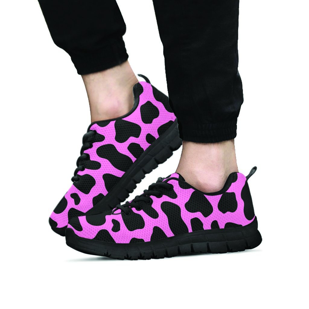 Black Pink Cow Print Men's Sneakers-grizzshop