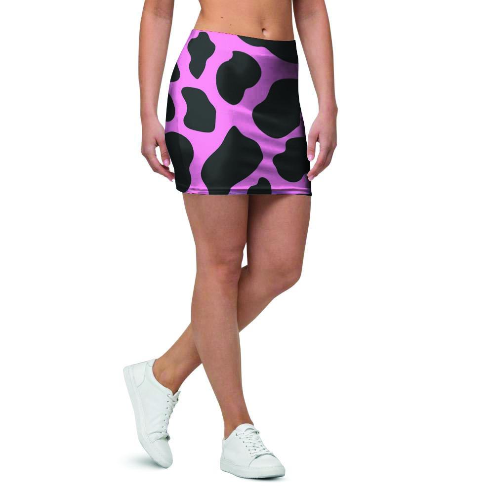 Black Pink Cow Print Mini Skirt-grizzshop