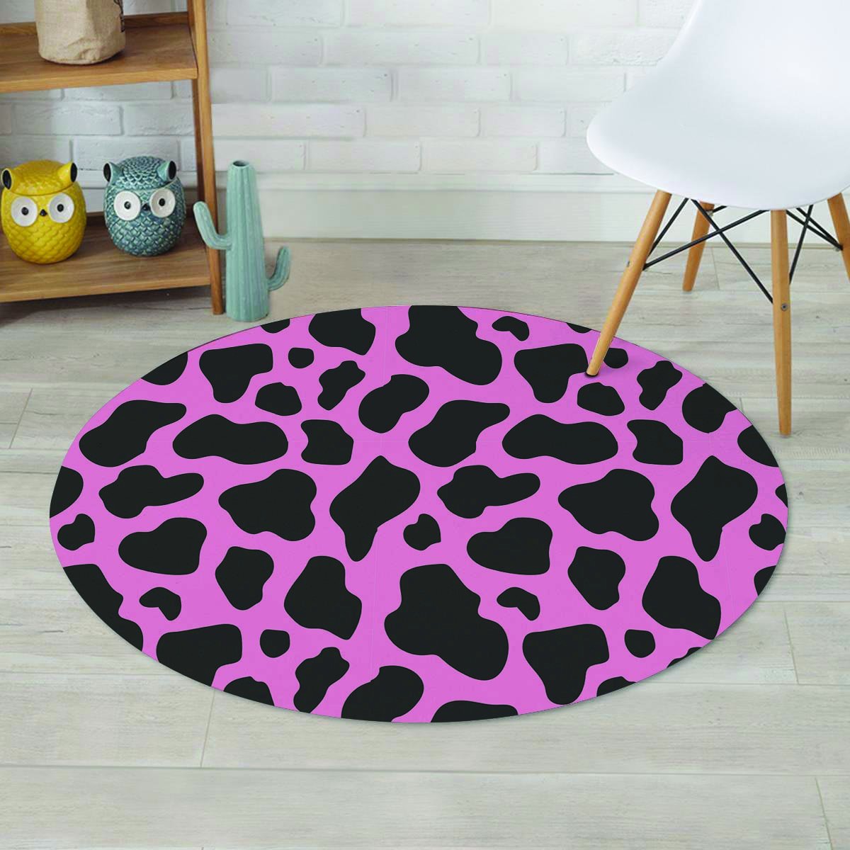 Black Pink Cow Print Round Rug-grizzshop