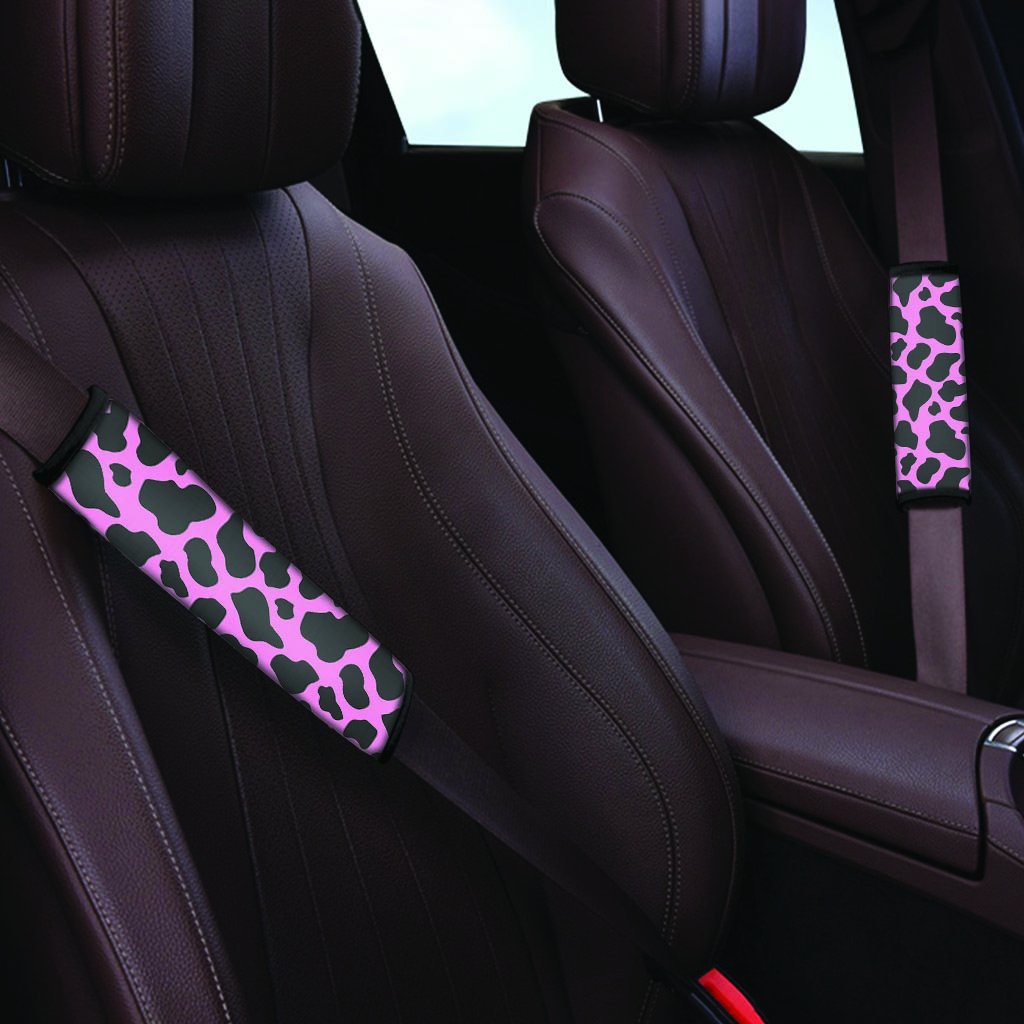 Black Pink Cow Print Seat Belt Cover-grizzshop