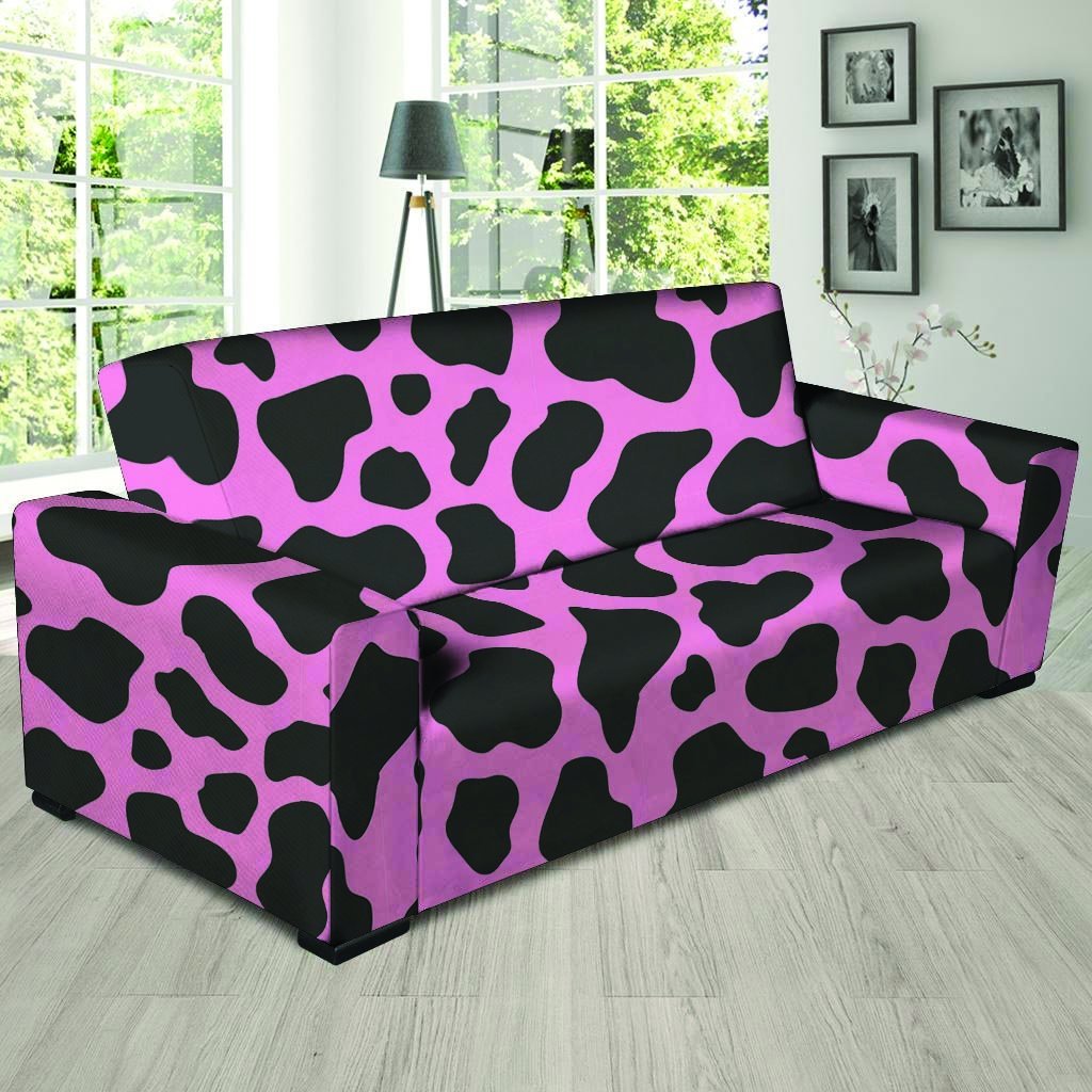 Black Pink Cow Print Sofa Cover-grizzshop