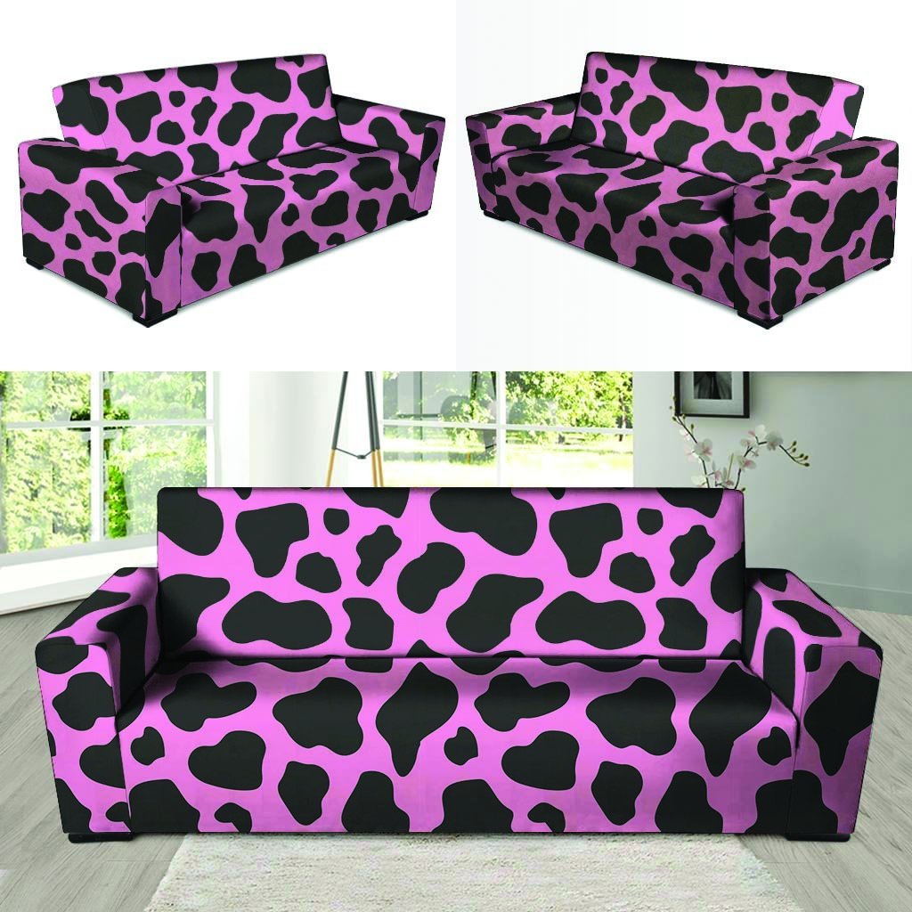 Black Pink Cow Print Sofa Cover-grizzshop