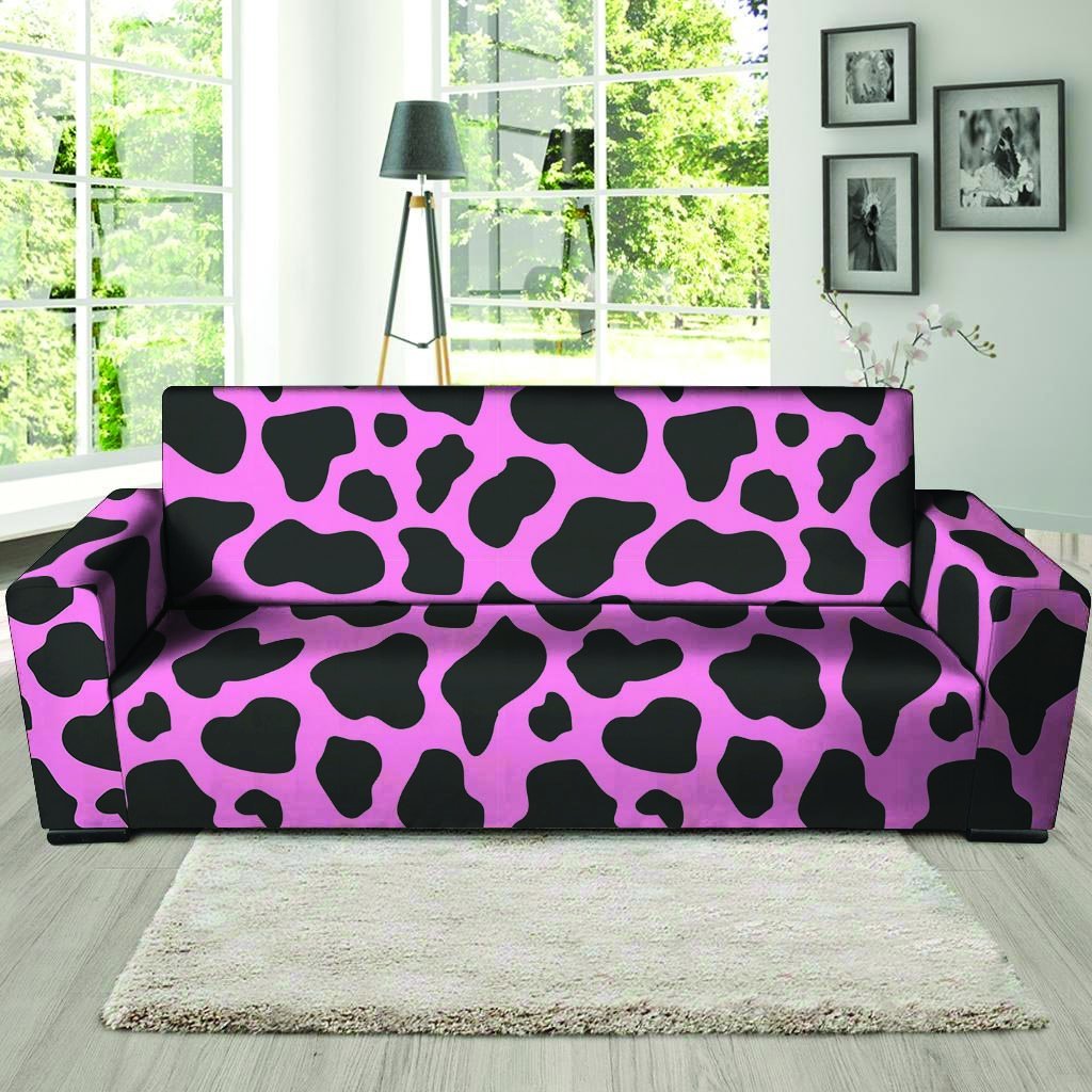 Black Pink Cow Print Sofa Cover-grizzshop