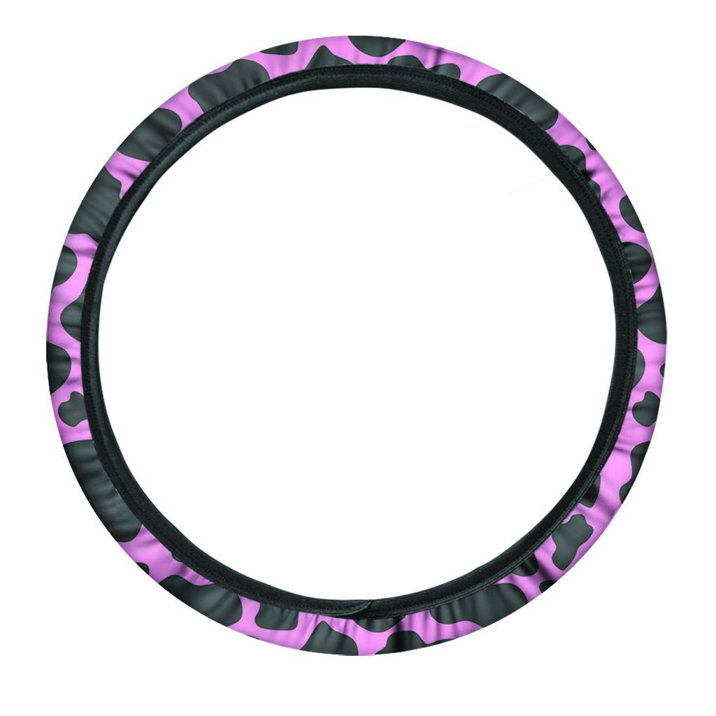 Black Pink Cow Print Steering Wheel Cover-grizzshop