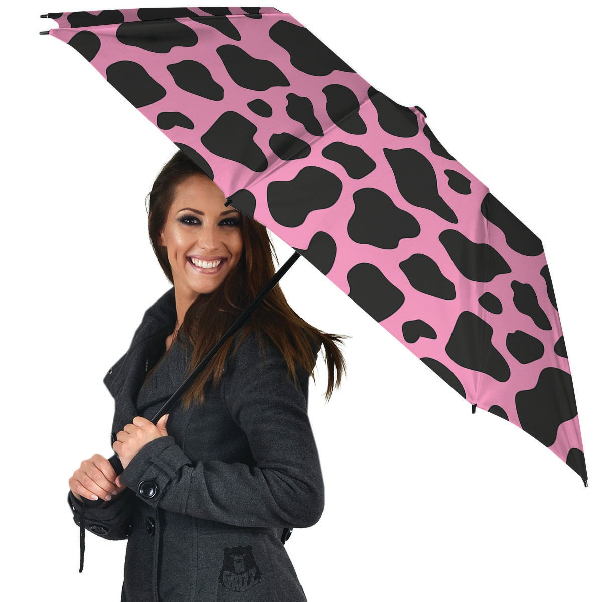 Black Pink Cow Print Umbrella-grizzshop