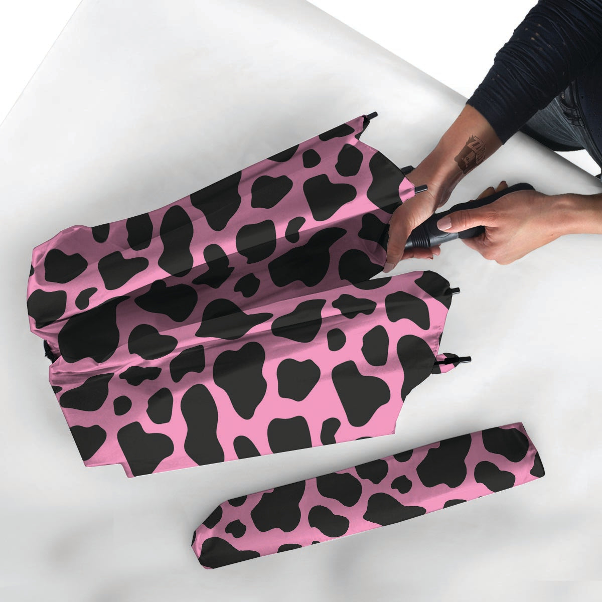 Black Pink Cow Print Umbrella-grizzshop