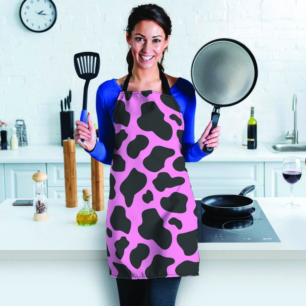 Black Pink Cow Print Women's Apron-grizzshop