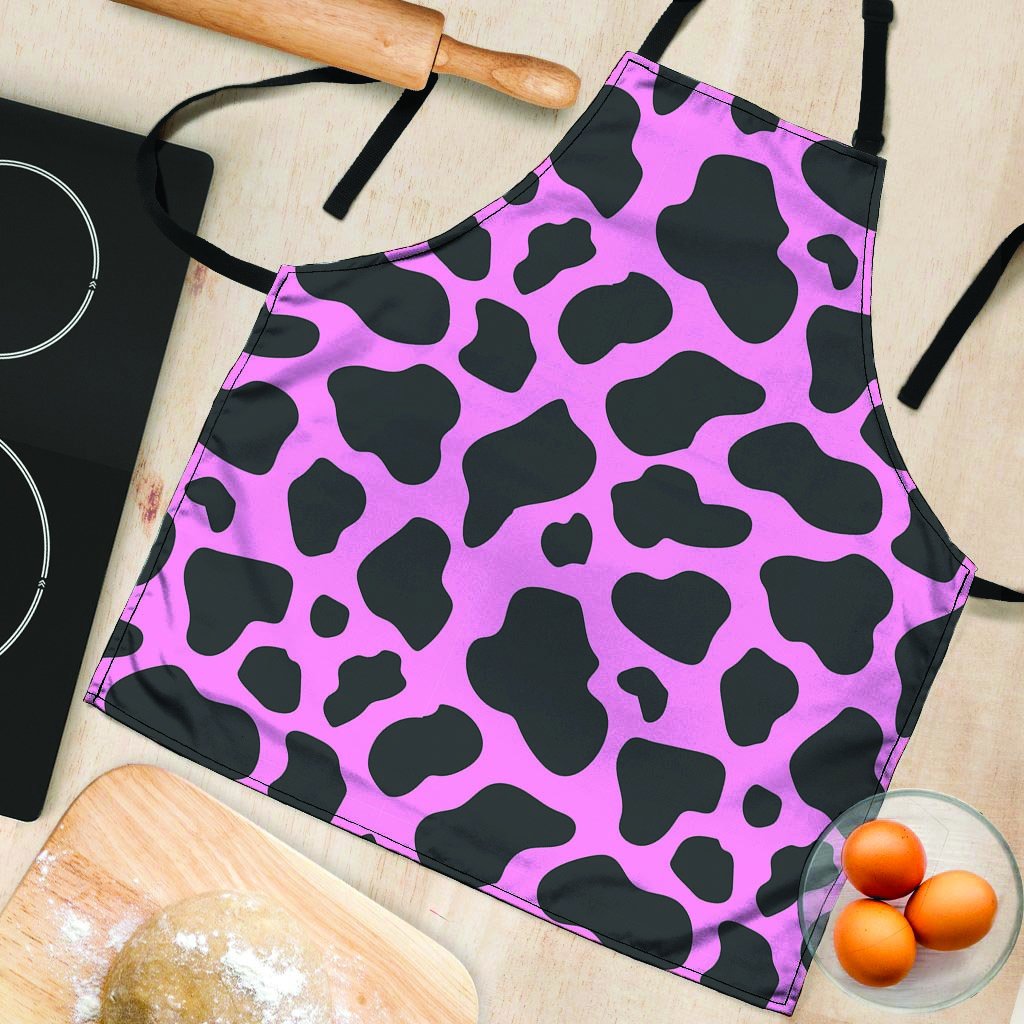 Black Pink Cow Print Women's Apron-grizzshop