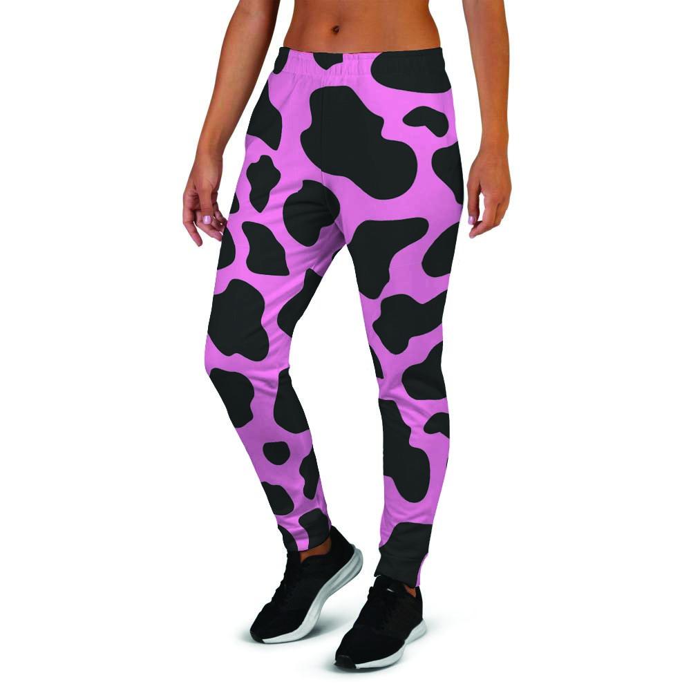 Black Pink Cow Print Women's Joggers-grizzshop