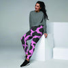 Black Pink Cow Print Women's Joggers-grizzshop