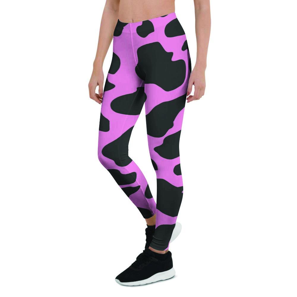 Black Pink Cow Print Women's Leggings-grizzshop