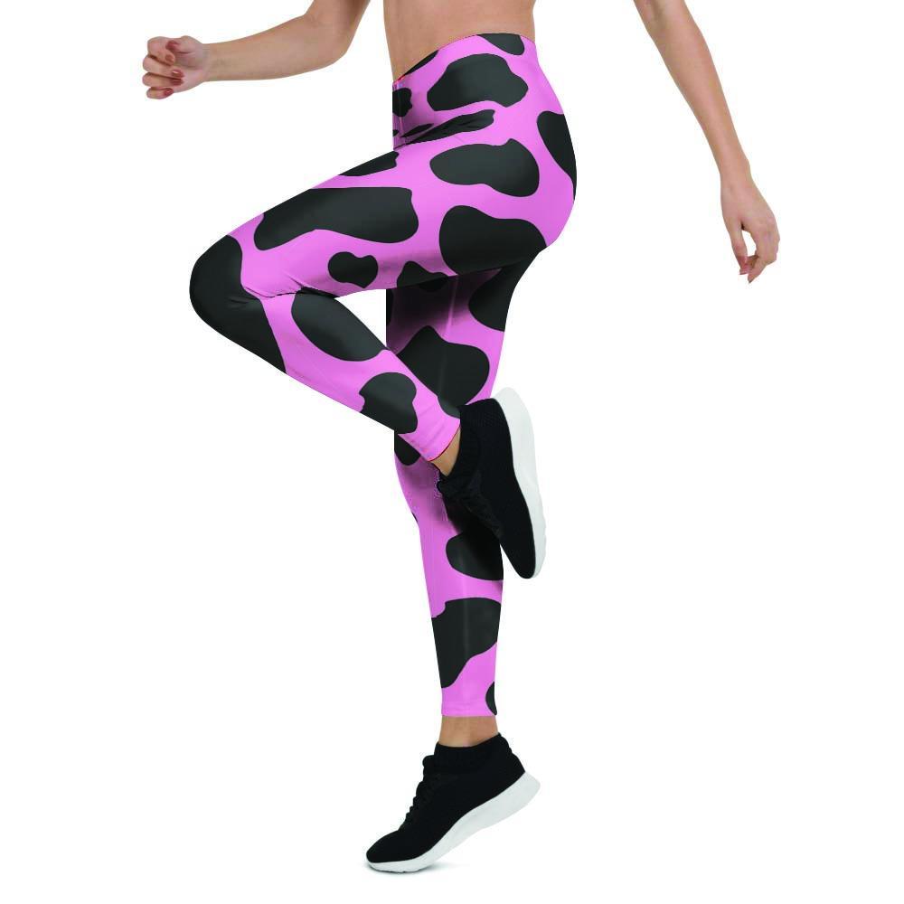 Black Pink Cow Print Women's Leggings-grizzshop