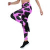 Black Pink Cow Print Women's Leggings-grizzshop