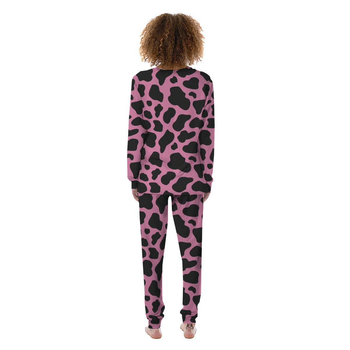 Black Pink Cow Print Women's Pajamas-grizzshop