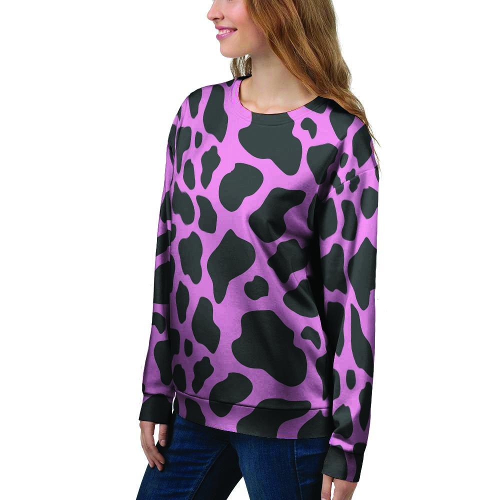 Black Pink Cow Print Women's Sweatshirt-grizzshop