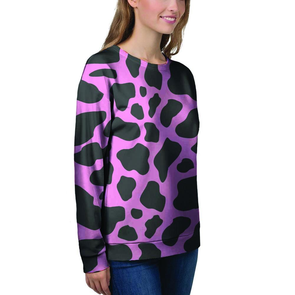 Black Pink Cow Print Women's Sweatshirt-grizzshop