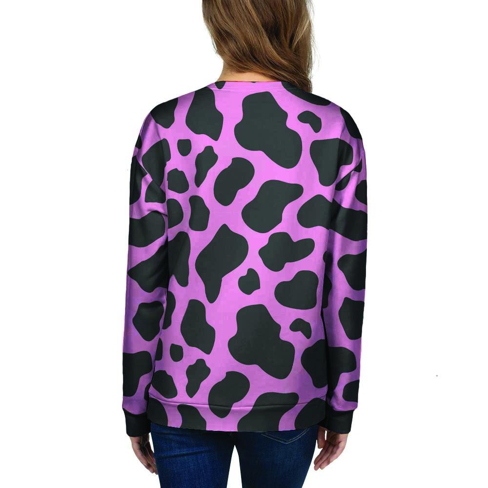 Black Pink Cow Print Women's Sweatshirt-grizzshop