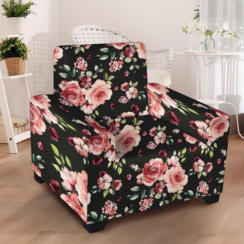 Black Pink Rose Flower Print Armchair Cover-grizzshop