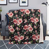 Black Pink Rose Flower Print Blanket-grizzshop