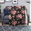 Black Pink Rose Flower Print Blanket-grizzshop