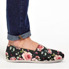 Black Pink Rose Flower Print Canvas Shoes-grizzshop