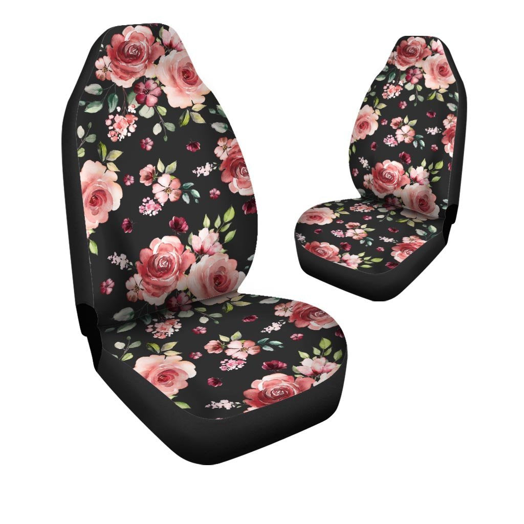 Black Pink Rose Flower Print Car Seat Covers-grizzshop