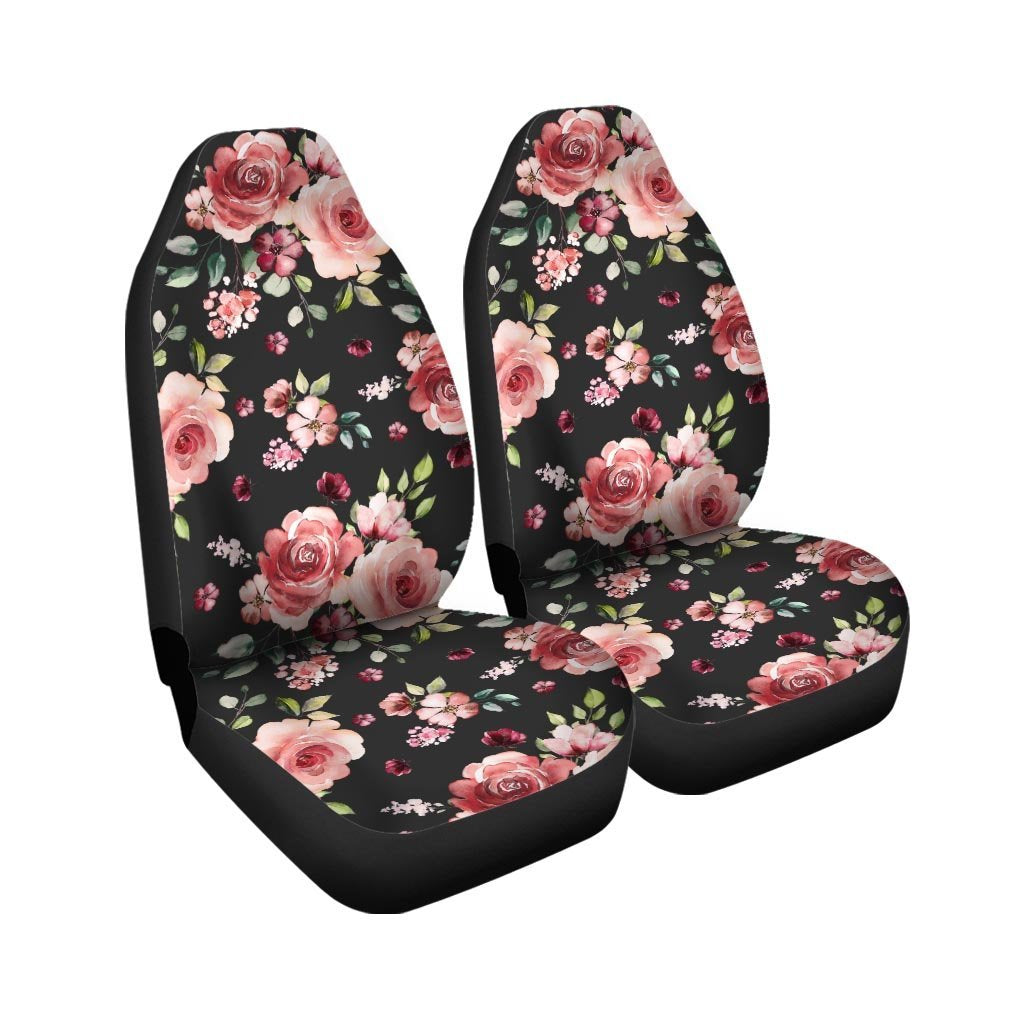 Black Pink Rose Flower Print Car Seat Covers-grizzshop