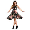 Black Pink Rose Flower Print Dress-grizzshop