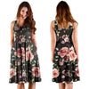 Black Pink Rose Flower Print Dress-grizzshop