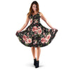 Black Pink Rose Flower Print Dress-grizzshop